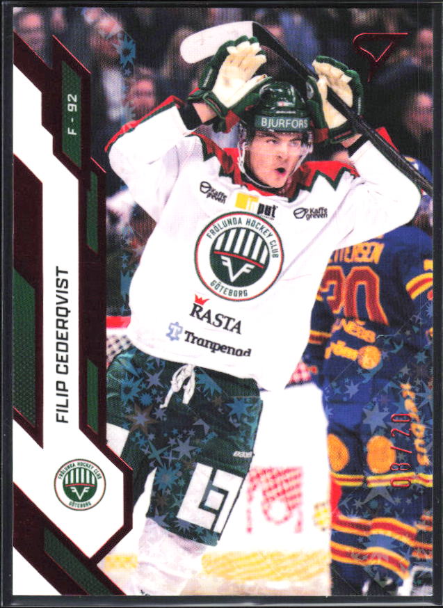 2025-26 SportZoo SHL S1 #044 Filip Cederqvist Scarlet Red 08/20 – framsida