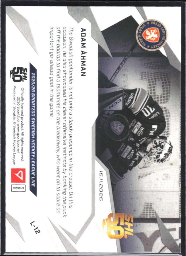 2025-26 SportZoo SHL LIVE #L-12 Adam Åhman 41/58 – baksida