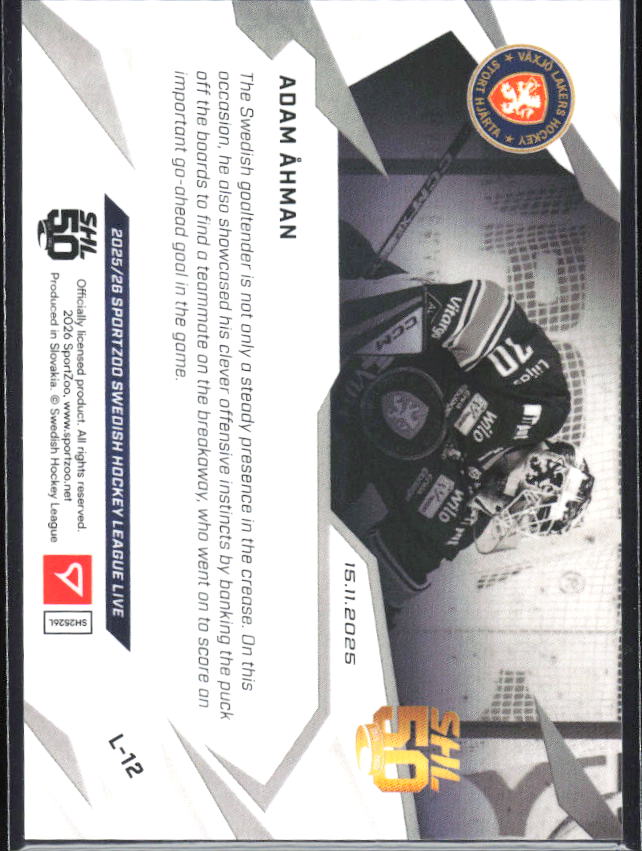 2025-26 SportZoo SHL LIVE #L-12 Adam Åhman 33/58 – baksida