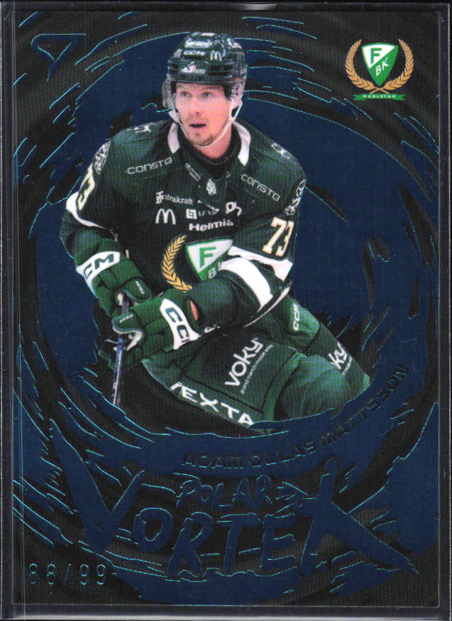 2025-26 SportZoo SHL S1 #PV-16 Adam Ollas Mattsson Polar Vortex Steel Blue 98/99 – framsida