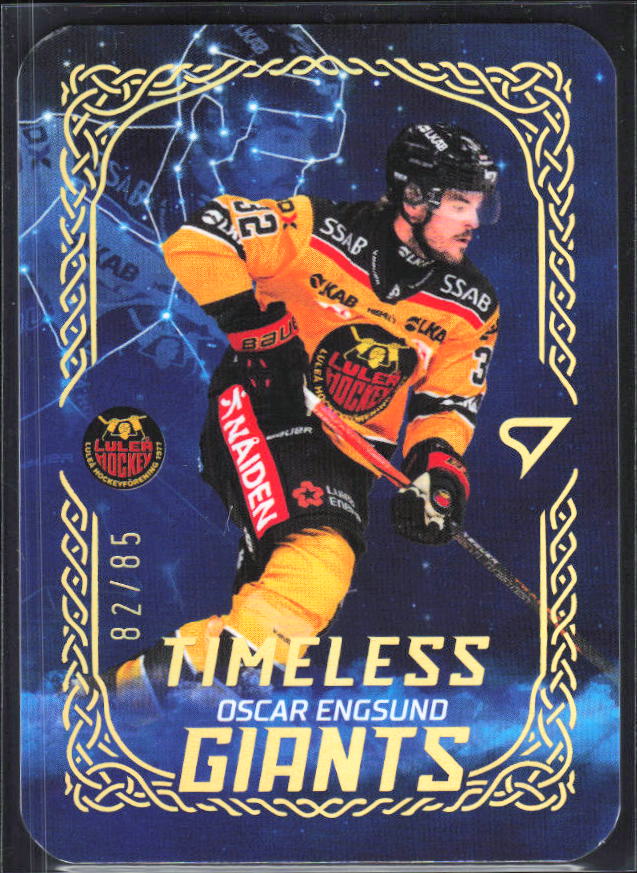 2025-26 SportZoo SHL S1 #TG-01 Oscar Engsund Timeless Giants Sunglow Gold 82/85 – framsida