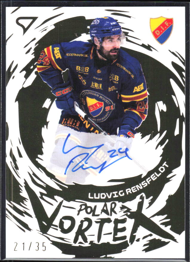 2025-26 SportZoo SHL S1 #PVS-LR Ludvig Rensfeldt Polar Vortex Gold Auto 21/35 – framsida