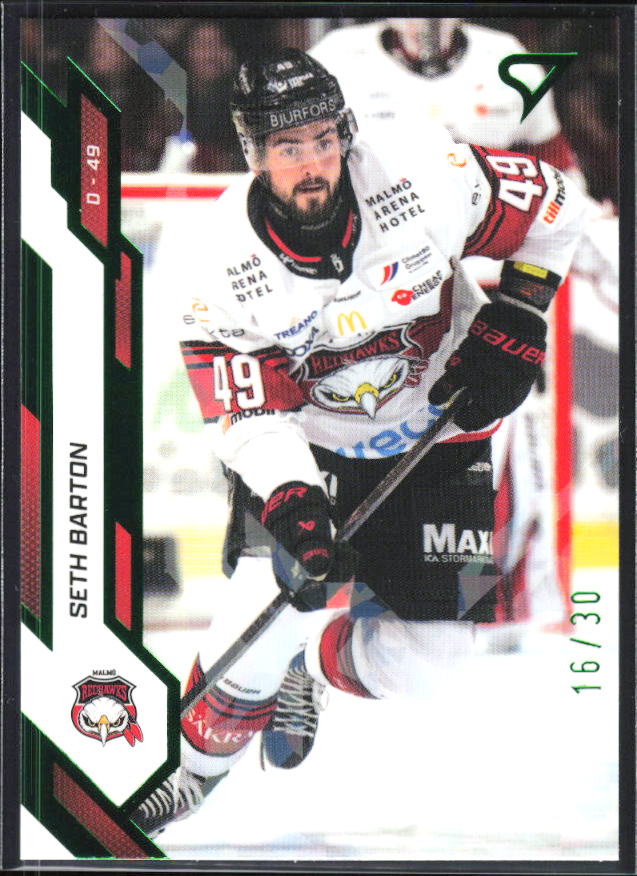 2025-26 SportZoo SHL S1 #128 Seth Barton Shamrock Green 16/30 – framsida