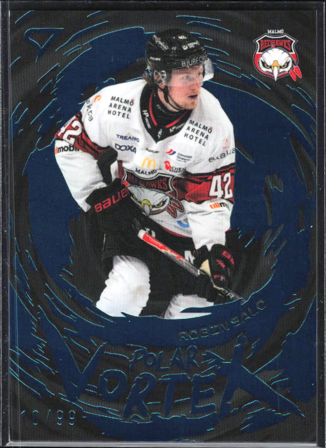 2025-26 SportZoo SHL S1 #PV-25 Robin Salo Polar Vortex Steel Blue 31/99 – framsida