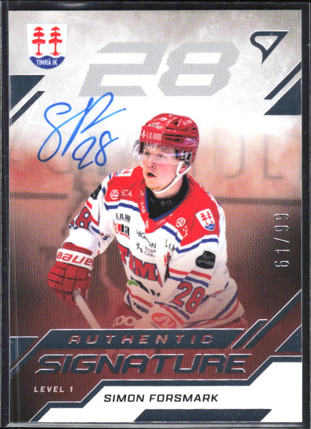 2025-26 SportZoo SHL S1 #SL1-SF Simon Forsmark Authentic Signature Level 1 61/99 – framsida