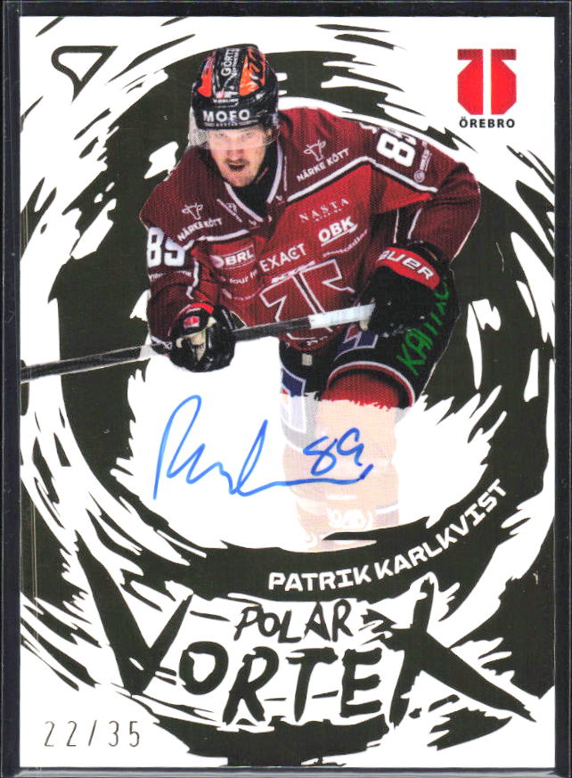 2025-26 SportZoo SHL S1 #PVS-PK Patrik Karlkvist Polar Vortex Gold Auto 22/35 – framsida