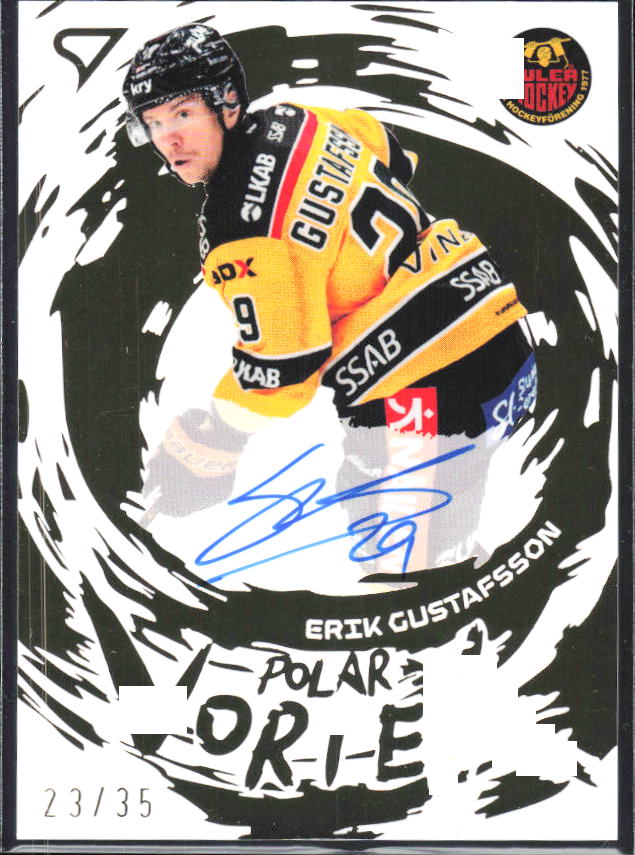 2025-26 SportZoo SHL S1 #PVS-EG Erik Gustafsson Polar Vortex Gold Auto 23/35 – framsida