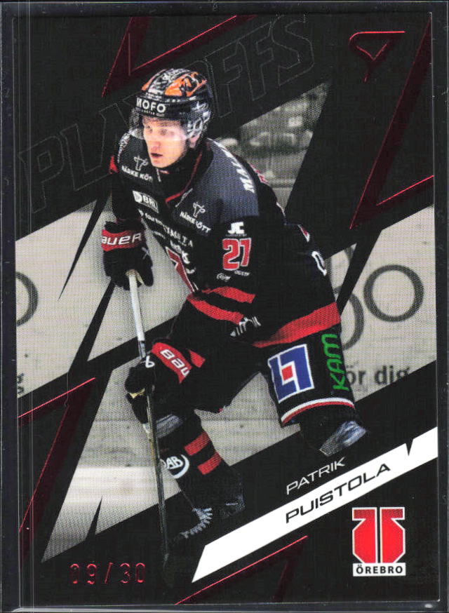 2025-26 SportZoo SHL Playoffs #79 Patrik Puistola Playoffs Fire Red 28/30 – framsida
