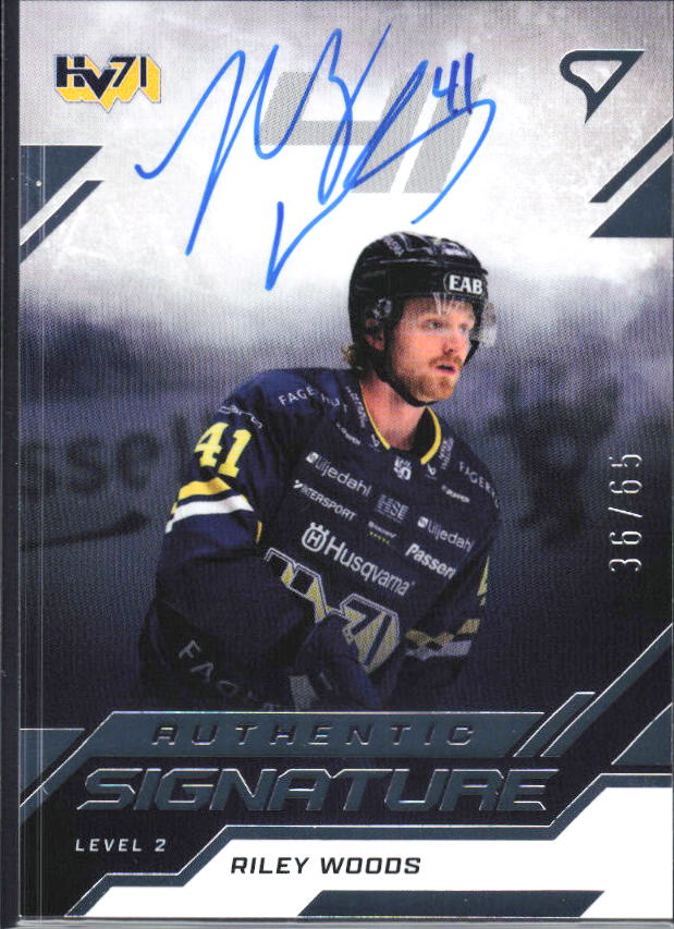 2025-26 SportZoo SHL S1 #SL2-RW Riley Woods Authentic Signature Level 2 36/65 – framsida