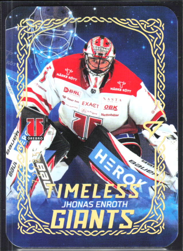 2025-26 SportZoo SHL S1 #TG-14 Jhonas Enroth Timeless Giants Sunglow Gold 72/85 – framsida