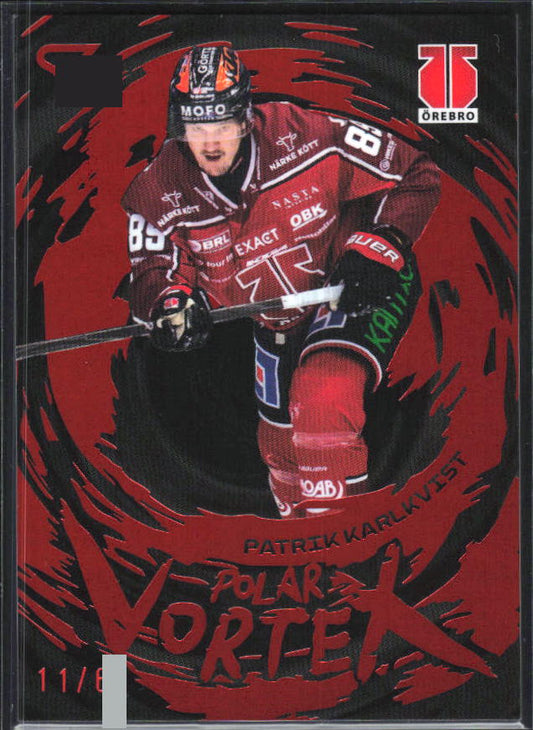 2025-26 SportZoo SHL S1 #PV-32 Patrik Karlkvist Polar Vortex Coral Copper /65 – framsida
