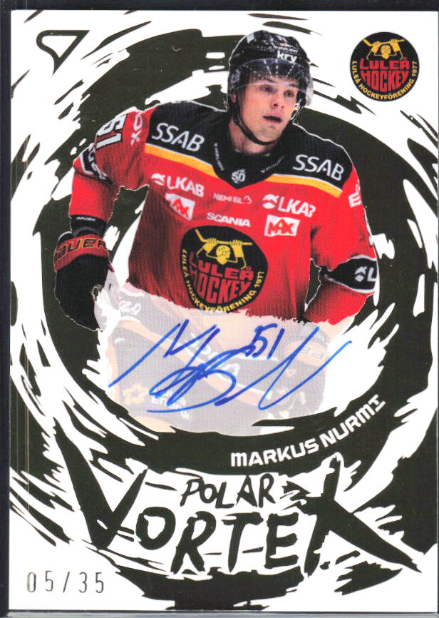 2025-26 SportZoo SHL S1 #PVS-MN Markus Nurmi Polar Vortex Gold Auto 05/35 – framsida