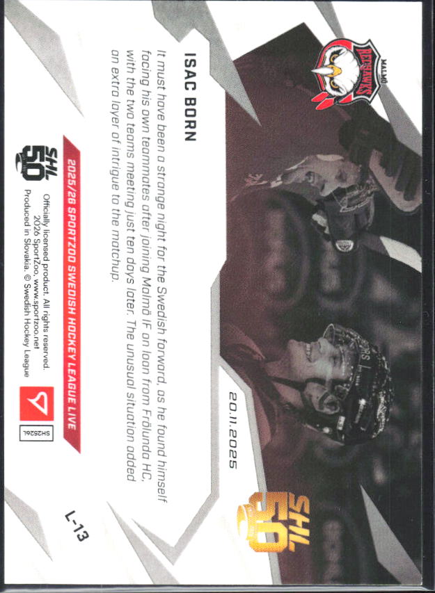 2025-26 SportZoo SHL LIVE #L-13 Isac Born 43/65 – baksida