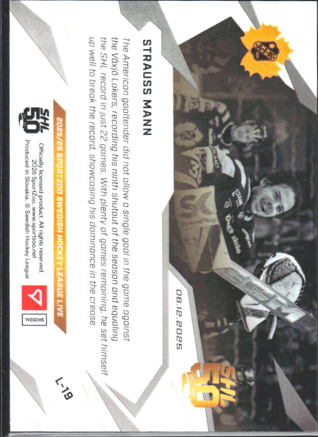 2025-26 SportZoo SHL LIVE #L-19 Strauss Mann 41/66 – baksida