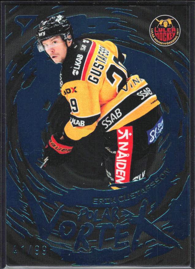 2025-26 SportZoo SHL S1 #PV-02 Erik Gustafsson Polar Vortex Steel Blue 41/99 – framsida