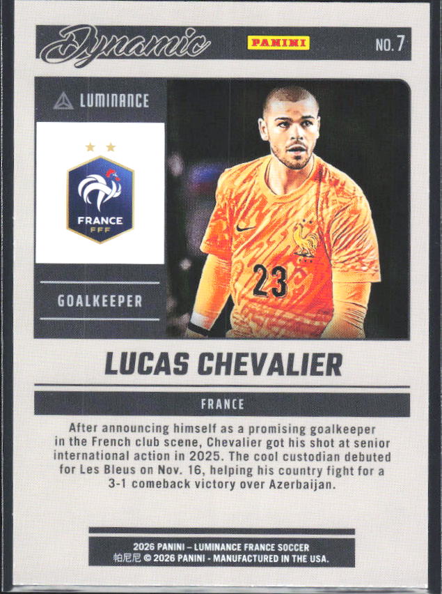 Lucas Chevalier – 2026 Panini Luminance France #7 Dynamic – baksida