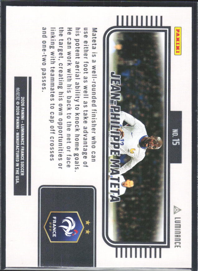 Jean-Philippe Mateta – 2026 Panini Luminance France #15 – baksida
