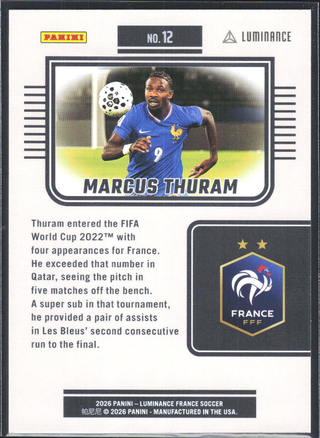 Marcus Thuram – 2026 Panini Luminance France #12 Magenta 07/85 – baksida