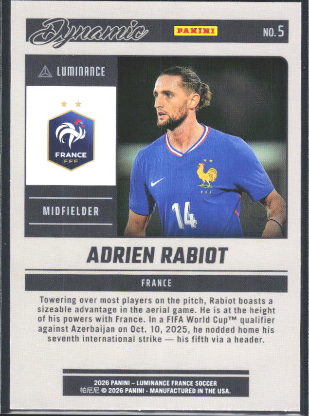 Adrien Rabiot – 2026 Panini Luminance France #5 Dynamic – baksida
