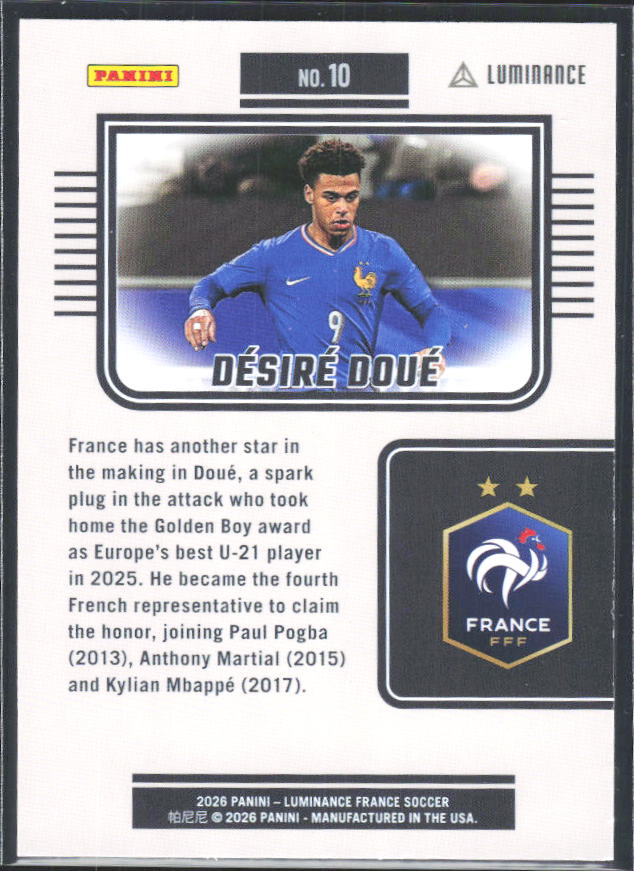 Désiré Doué – 2026 Panini Luminance France #10 – baksida