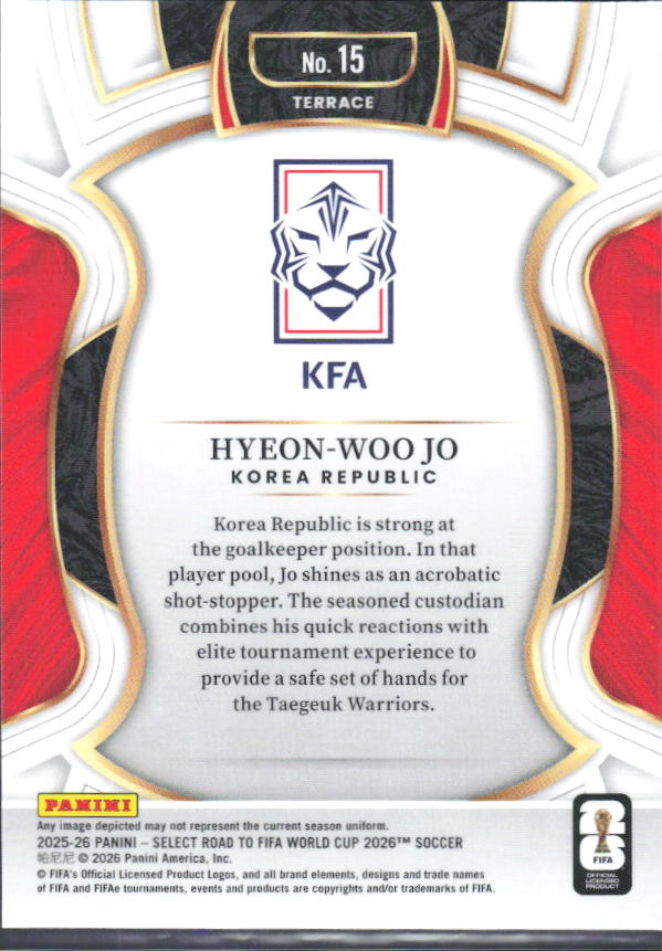 Hyeon-Woo Jo – 2025-26 Panini Select Road to FIFA World Cup #15 Terrace – baksida