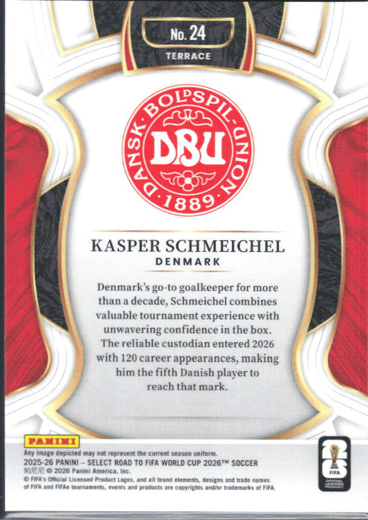 Kasper Schmeichel – 2025-26 Panini Select Road to FIFA World Cup #24 Terrace – baksida