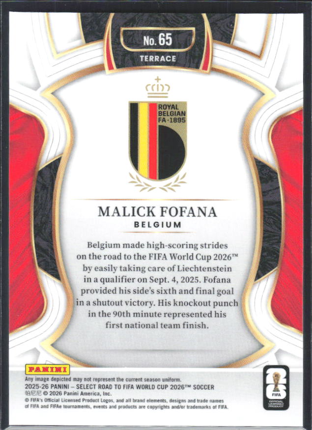 Malick Fofana – 2025-26 Panini Select Road to FIFA World Cup #65 Terrace RC – baksida