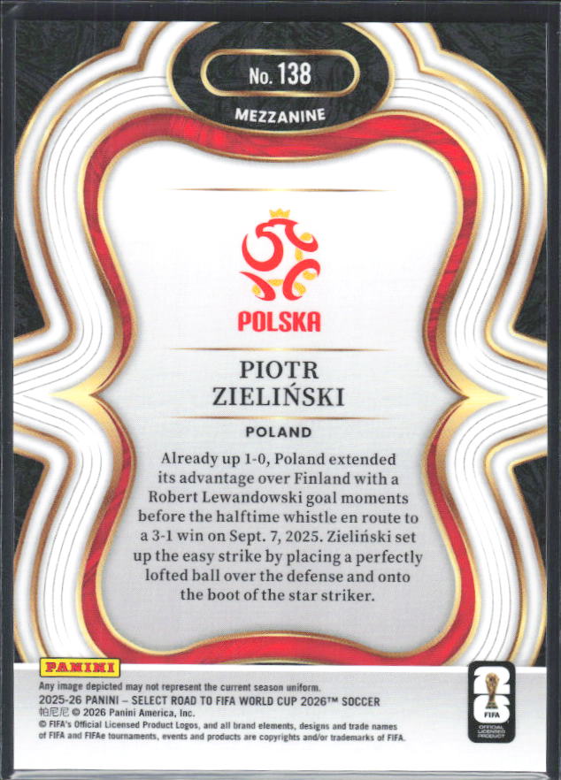 Piotr Zieliński – 2025-26 Panini Select Road to FIFA World Cup #138 Mezzanine – baksida