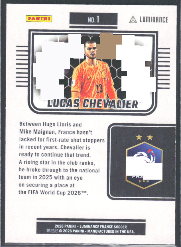 Lucas Chevalier – 2026 Panini Luminance France #1 Base – baksida
