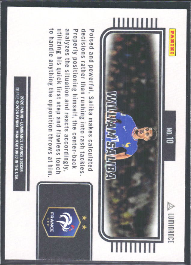 William Saliba – 2026 Panini Luminance France #10 – baksida