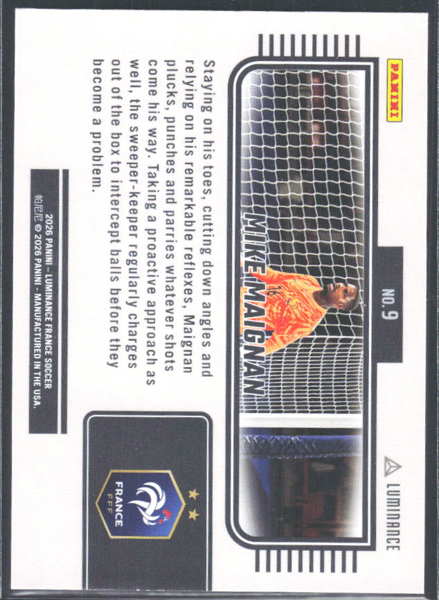 Mike Maignan – 2026 Panini Luminance France #9 Base – baksida