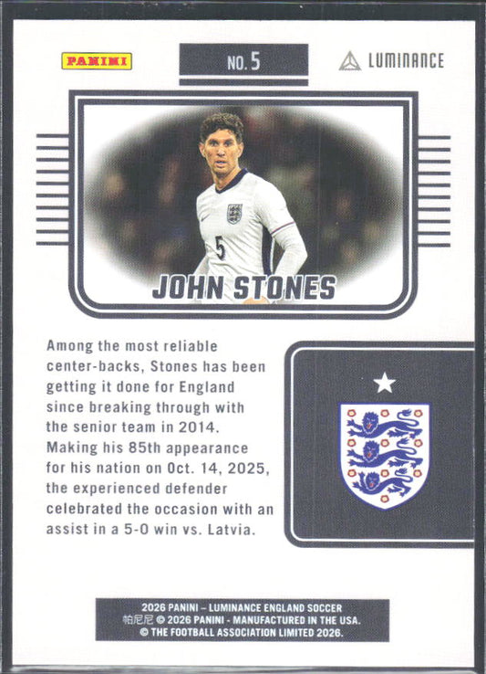 John Stones – 2026 Panini Luminance England #5 – baksida