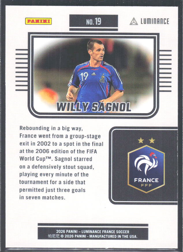 Willy Sagnol – 2026 Panini Luminance France #19 – baksida