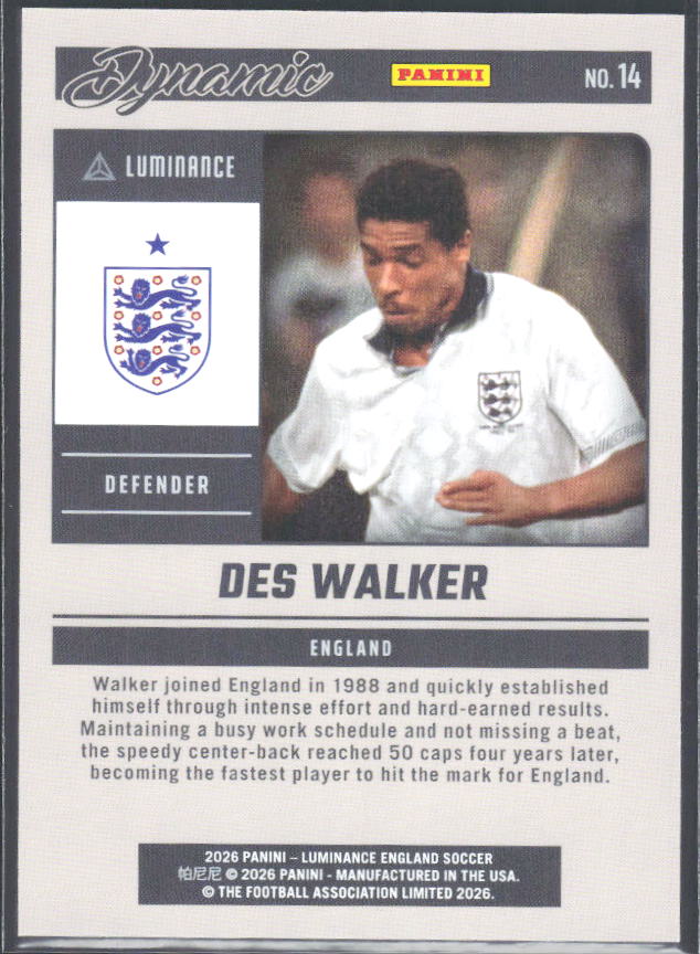 Des Walker – 2026 Panini Luminance England #14 Dynamic – baksida