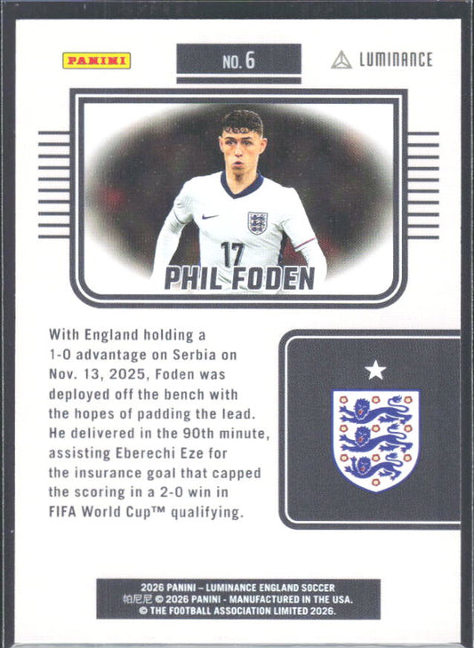 Phil Foden – 2026 Panini Luminance England #6 – baksida
