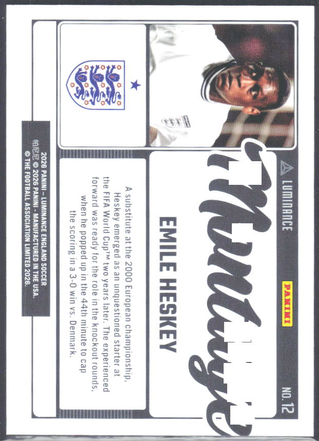 Emile Heskey – 2026 Panini Luminance England #12 Montage – baksida