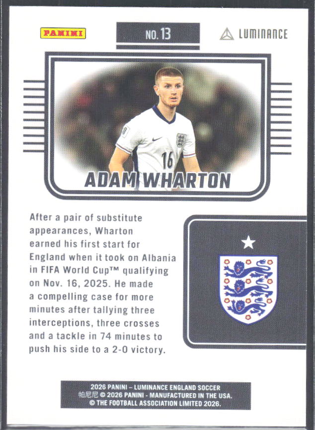 Adam Wharton – 2026 Panini Luminance England #13 – baksida