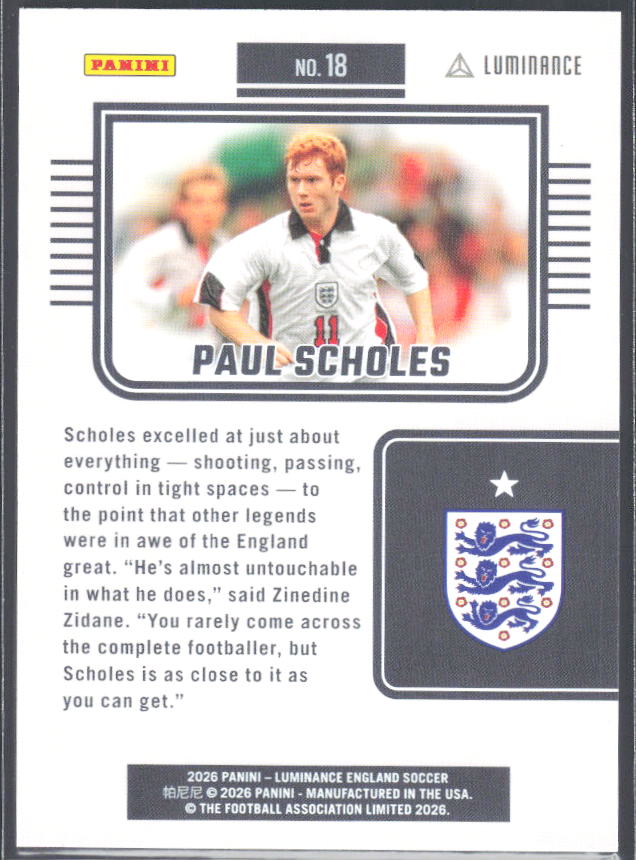Paul Scholes – 2026 Panini Luminance England #18 – baksida
