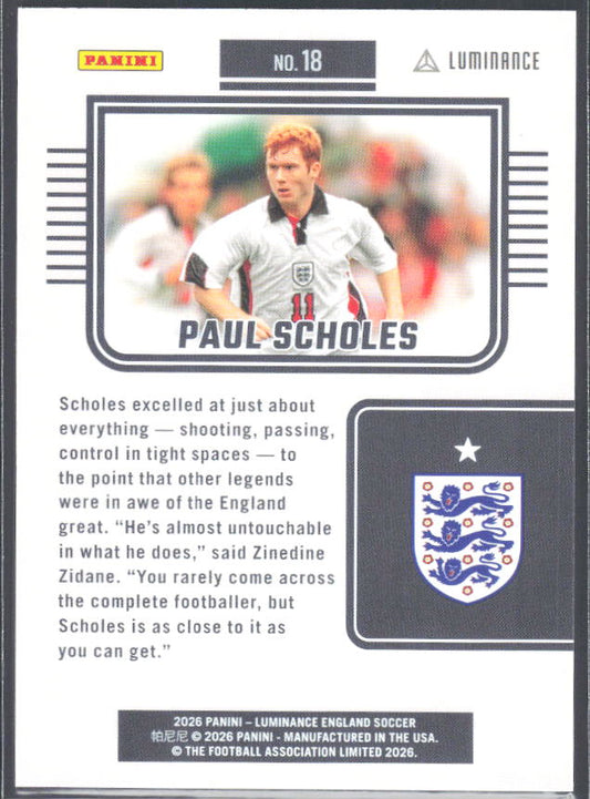 Paul Scholes – 2026 Panini Luminance England #18 – baksida