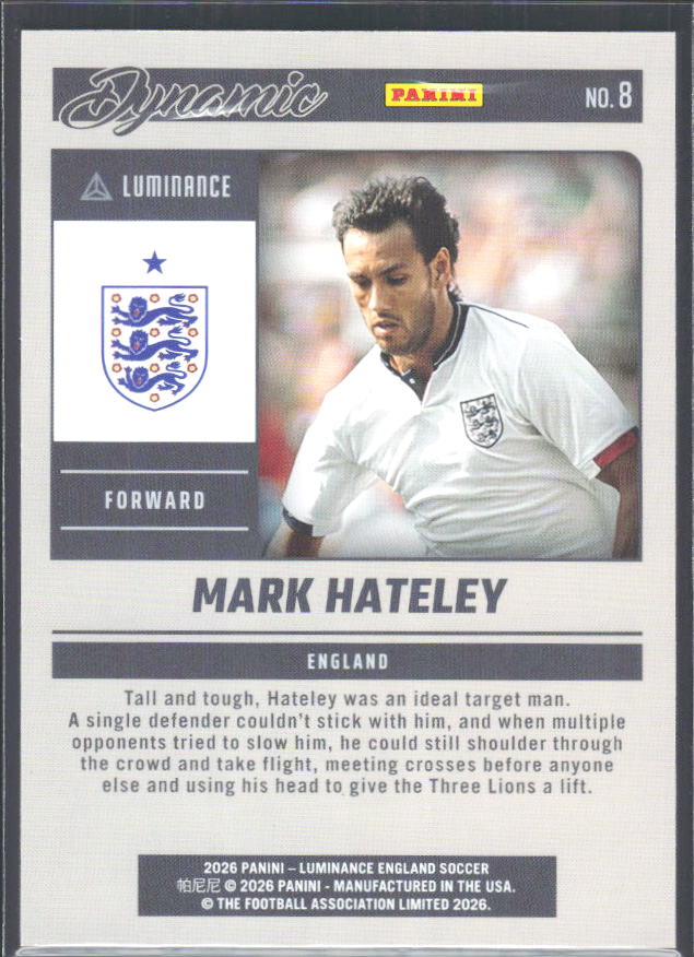 Mark Hateley – 2026 Panini Luminance England #8 Dynamic – baksida
