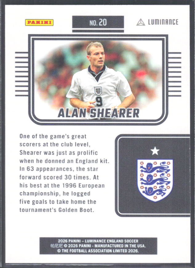 Alan Shearer – 2026 Panini Luminance England #20 – baksida