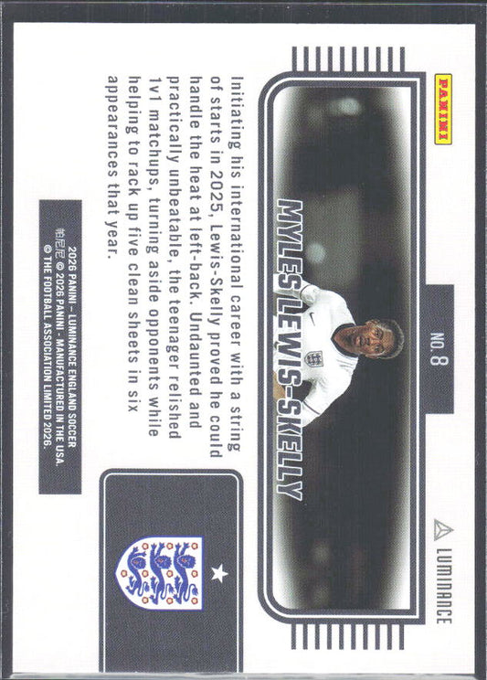 Myles Lewis-Skelly – 2026 Panini Luminance England #8 – baksida
