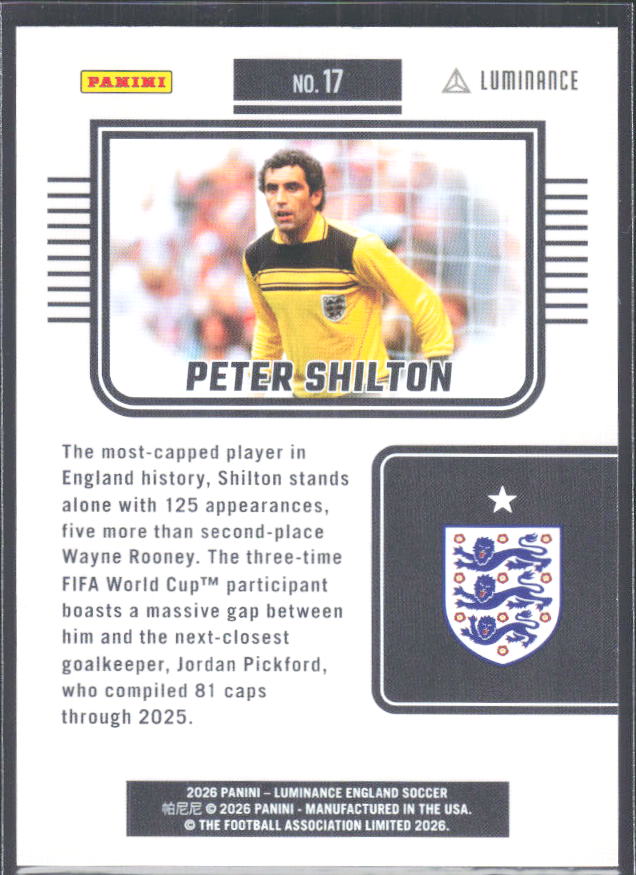 Peter Shilton – 2026 Panini Luminance England #17 – baksida
