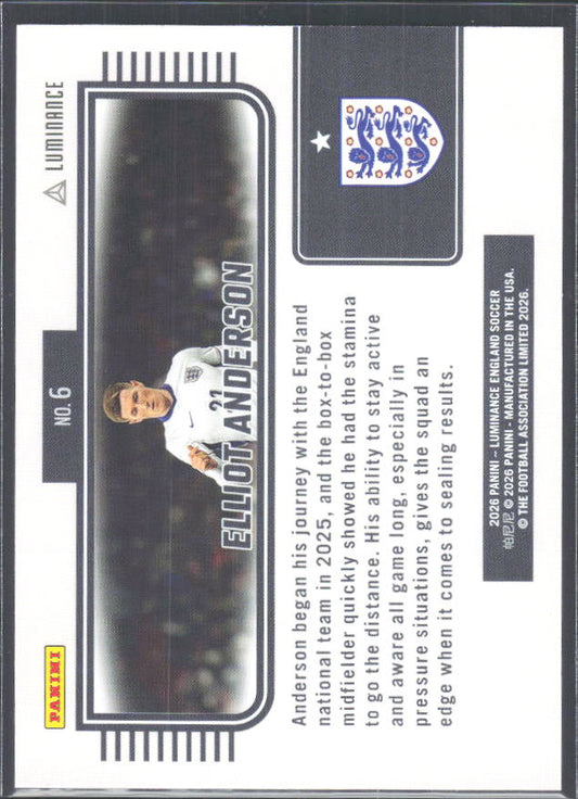 Elliott Anderson – 2026 Panini Luminance England #6 – baksida