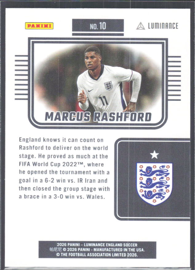Marcus Rashford – 2026 Panini Luminance England #10 – baksida