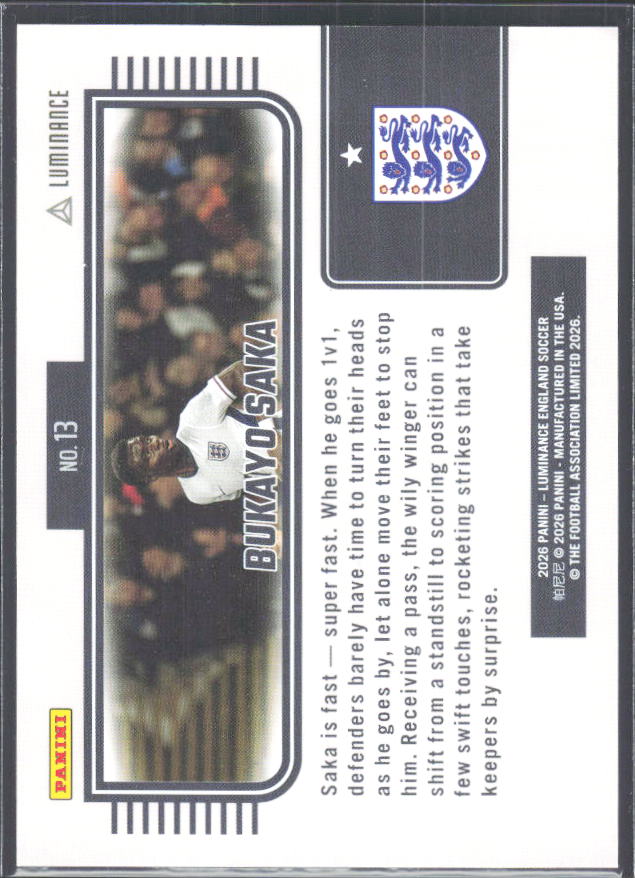 Bukayo Saka – 2026 Panini Luminance England #13 – baksida
