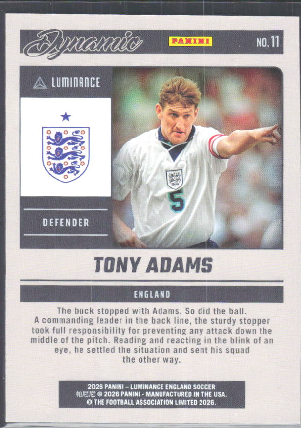 Tony Adams – 2026 Panini Luminance England #11 Dynamic – baksida