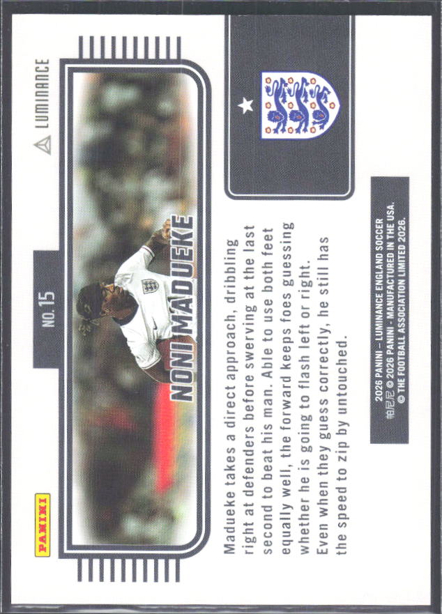 Noni Madueke – 2026 Panini Luminance England #15 – baksida