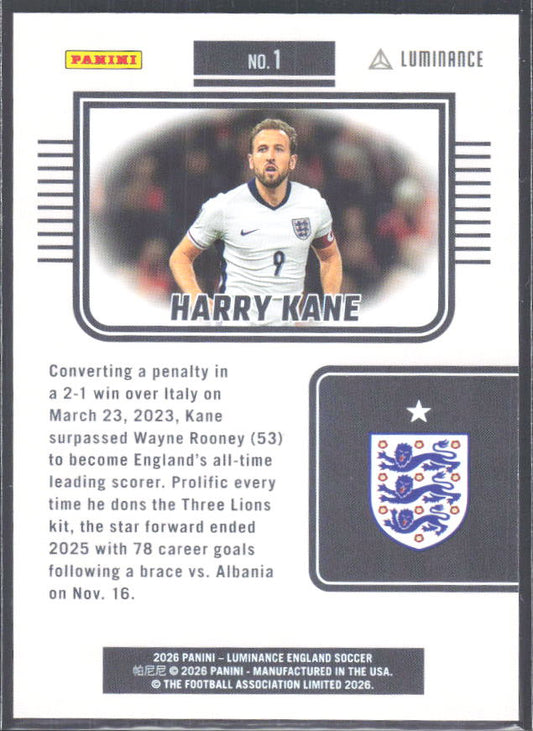 Harry Kane – 2026 Panini Luminance England #1 – baksida