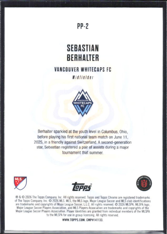 Sebastian Berhalter – 2026 Topps Chrome MLS #PP-2 Patriotic Passion – baksida